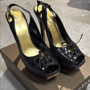 Bebe St. Tropes Black Peep Toe Slingback Heels 8